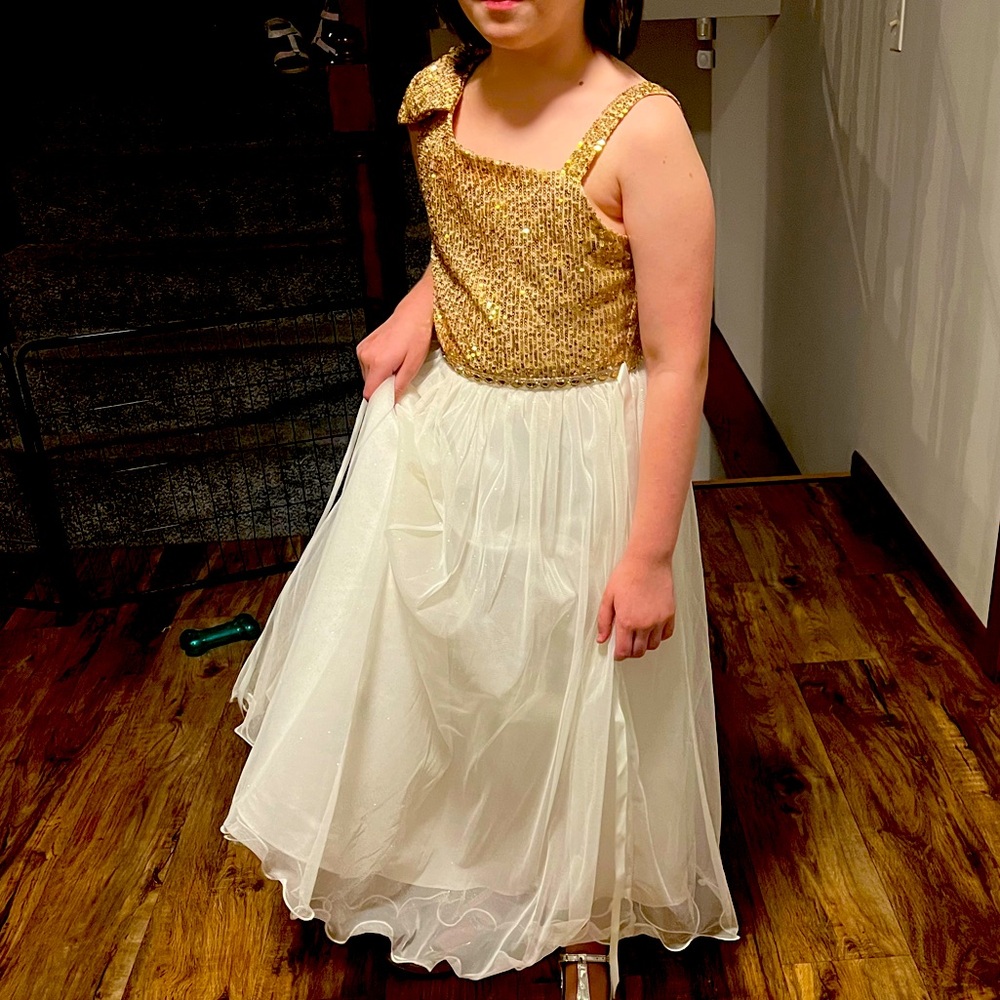 Gold sequin girls formal gown.  Size 10/12